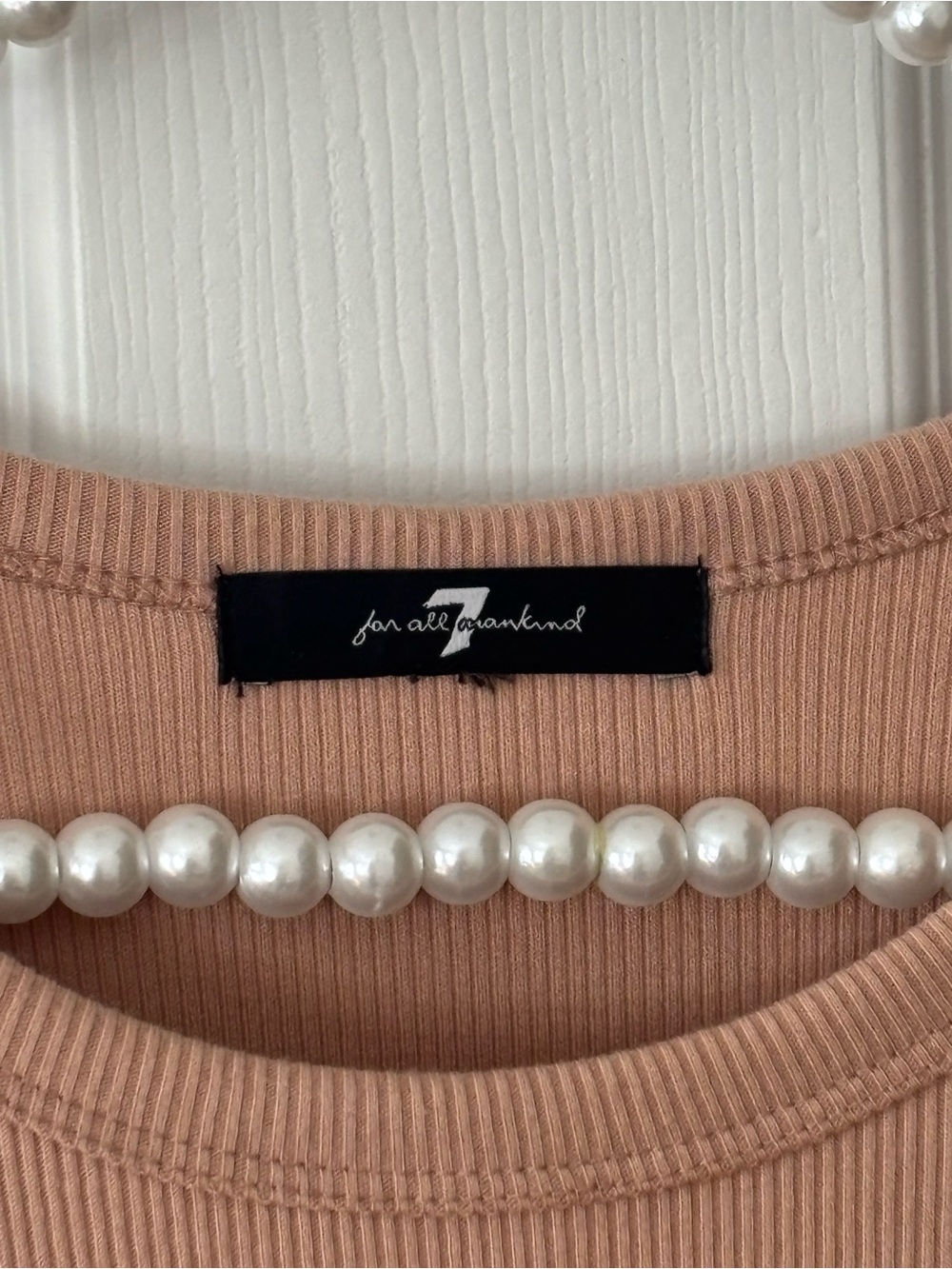 7 For All Mankind Ribbed Crew Top in Blush Pink